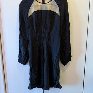 Joe's Jeans Black and Cream Silk Midi Dress with sweetheart see-through mesh